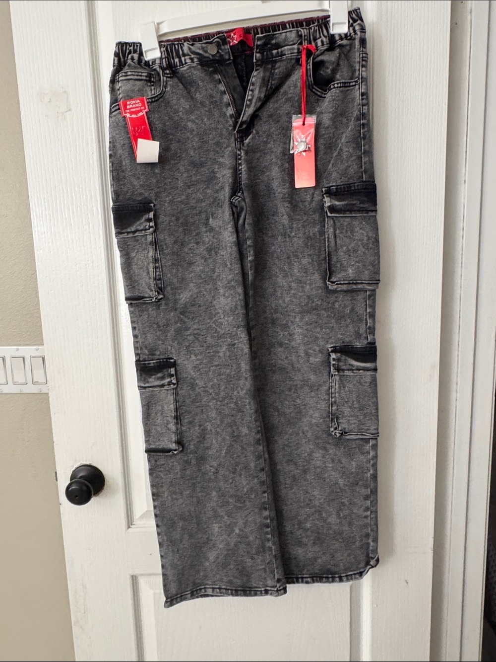 Washed Gray High-Rise Cargo Pants - Women's